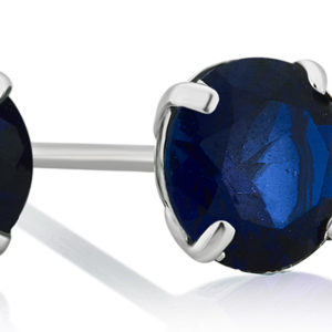 Created Blue Sapphire Stud Earring in 10K White Gold