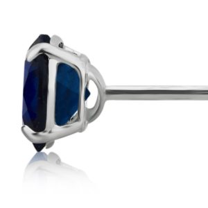 Blue Sapphire Stud Earring in 10K White Gold – Created Gem