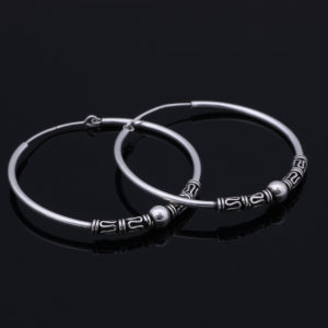 Classic Round 925 Sterling Silver Silver Hoop Earrings Retro Ethnic Style Vintage Jewelry 2